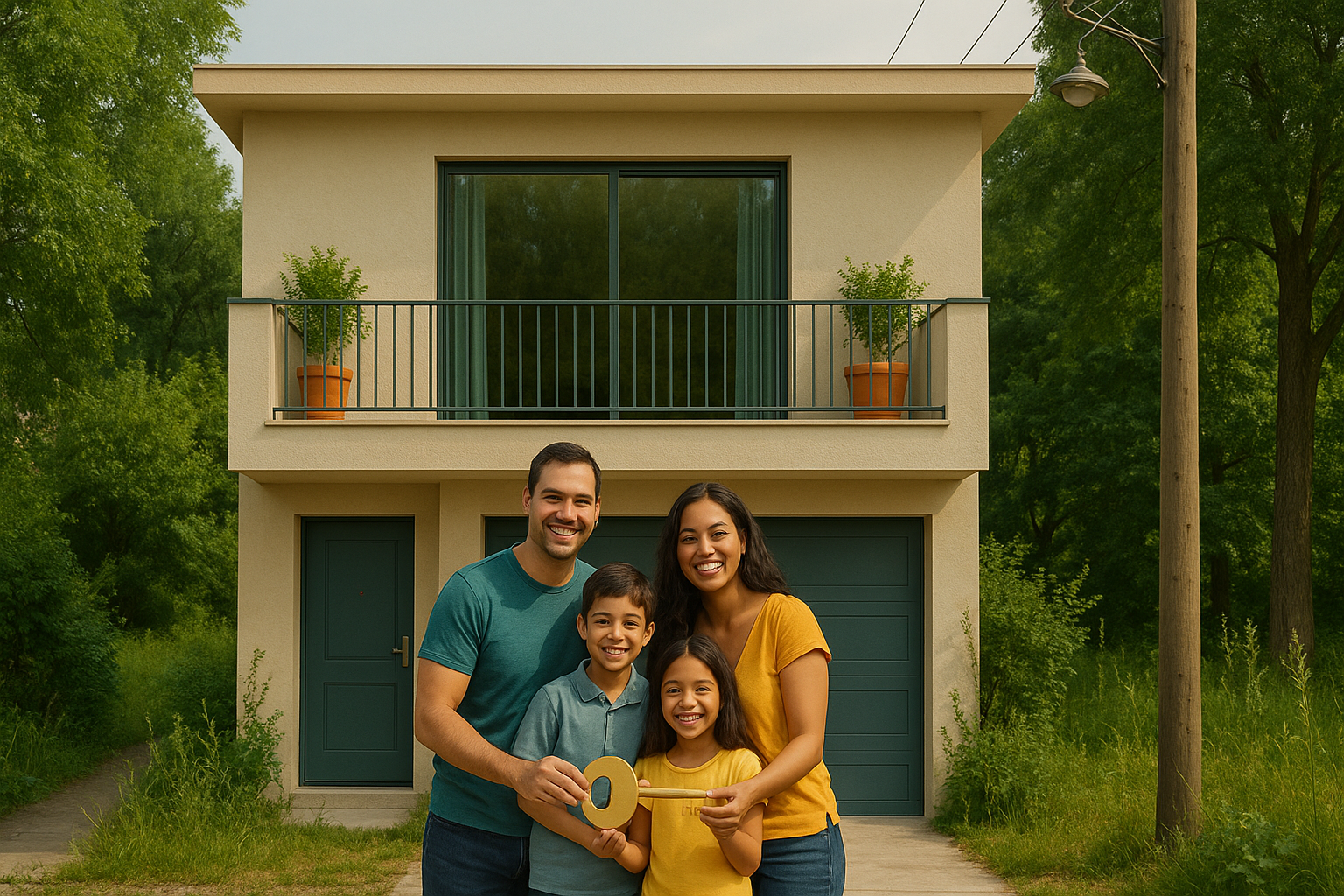 Família feliz em conquistar casa nova